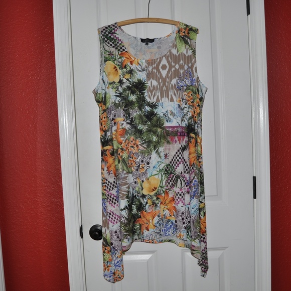 LBISSE Olive Tropical Sidetail Tunic Tank Top [D6] - Picture 4 of 8